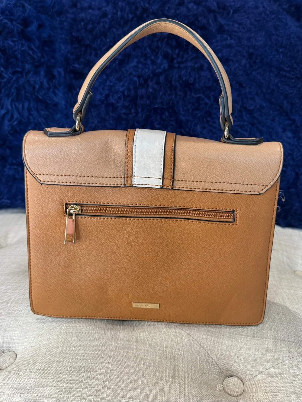 Aldo Tan and White Top-Handle Satchel